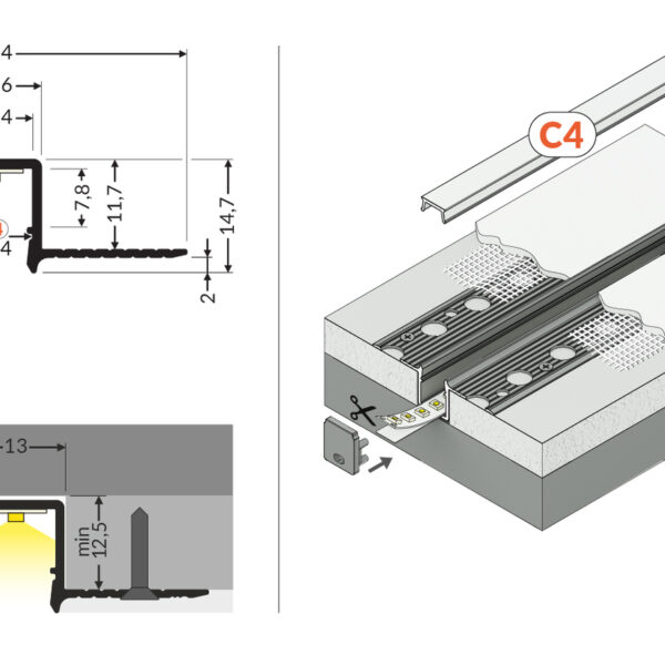 Profil LED HIDE10 C4 PLUS 2000 mm - Aluminiu natur - TOPMET