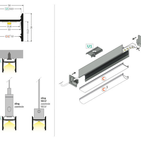 Profil LED LEVEL12 C/U1 4050 mm - Aluminiu natur - TOPMET