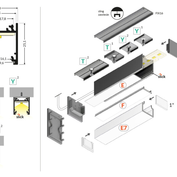 Profil LED LINEA20 EE7F/TY 3000 mm - Negru anodizat - TOPMET