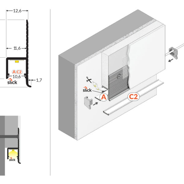 Profil LED OMNI10 AC2 1000 mm - Aluminiu natur - TOPMET