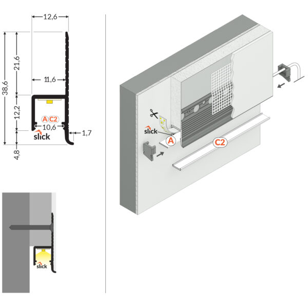 Profil LED OMNI10 AC2 PLUS 2000 mm - Aluminiu natur - TOPMET
