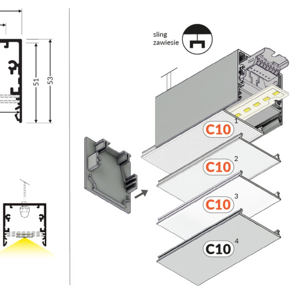 Profil LED PHIL53 C10 3000 mm - Anodizat - TOPMET