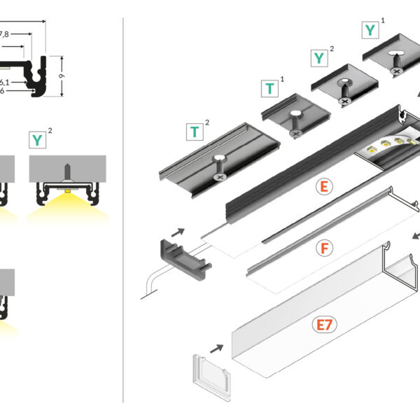 Profil LED SURFACE14 EE7F/TY 3000 mm - Alb vopsit - TOPMET
