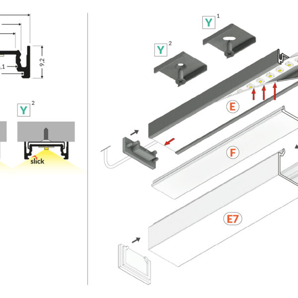 Profil LED SURFACE14.v2 EE7F/Y 4050 mm - Aluminiu natur - TOPMET
