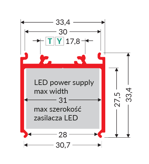 Profil LED sursa alimentare profil VARIO30-08 3000 mm - Anodizat - TOPMET