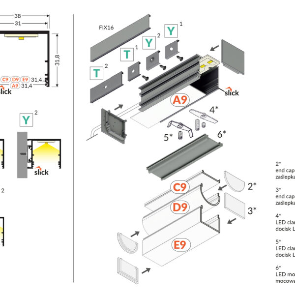 Profil LED VARIO30-03 ACDE-9/TY 4050 mm - Anodizat - TOPMET