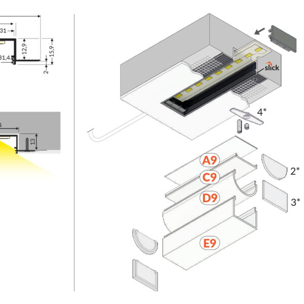Profil LED VARIO30-04 ACDE-9 1000 mm - Alb vopsit - TOPMET