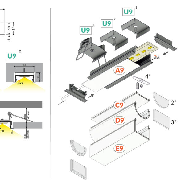 Profil LED VARIO30-06 ACDE-9/U9 2000 mm - Negru anodizat - TOPMET