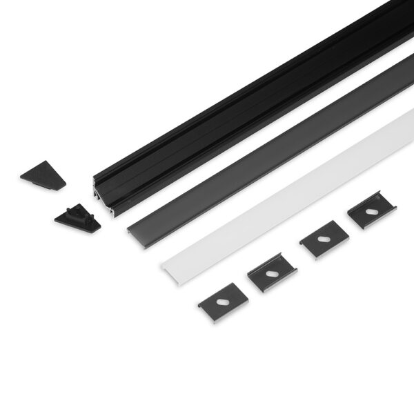 Set profil LED STANDARD CORNER12.v2 2000 Negru Anodizat + F click - TOPMET