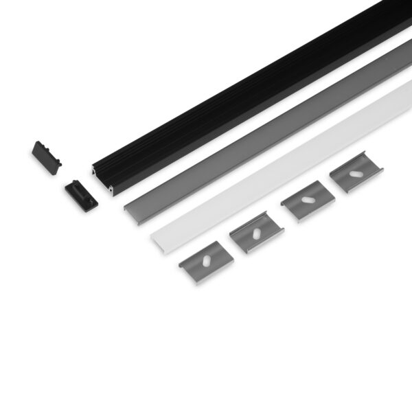 Set profil LED STANDARD SURFACE10.v2 2000 Negru Anodizat + C click - TOPMET
