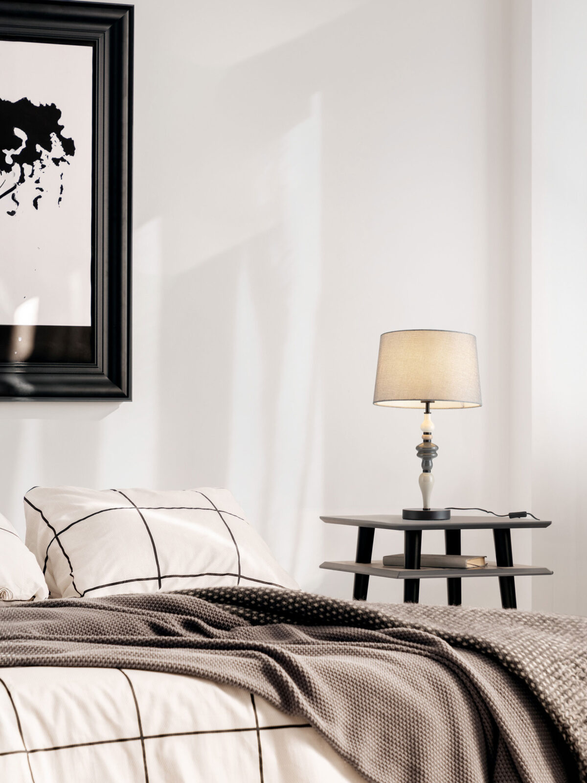 Veioza Damo 12W, Gri, Crem si Metal, Ceramica, Textil Nova Luce