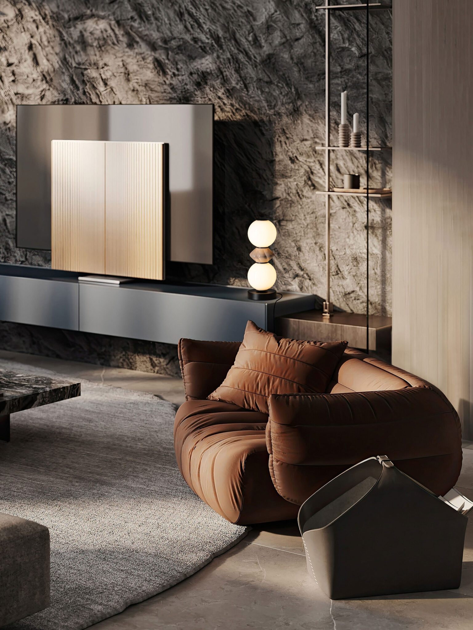 Veioza Pallina 12W 3000K, Negru, Alb, Mocha si Sticla, Metal, Ceramica Nova Luce