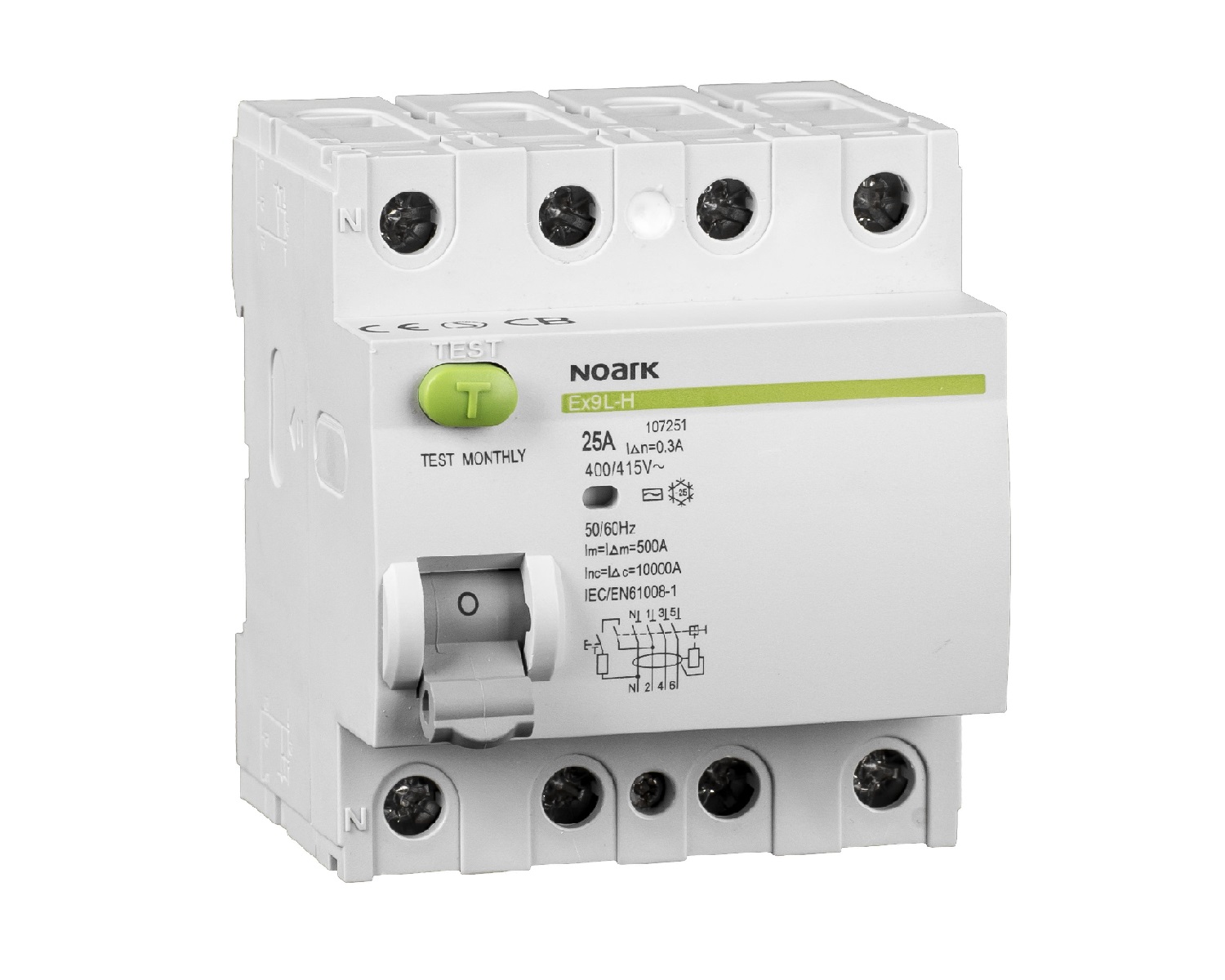 Diferential Noark Ex9L-H 4P 16A A 100mA S, 16 A, 10 kA, 4P, 108248