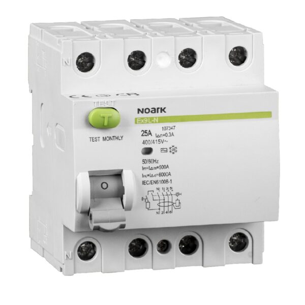 Diferential Noark Ex9L-N 4P 63A 100mA, 63 A, 6 kA, 4P, 108337