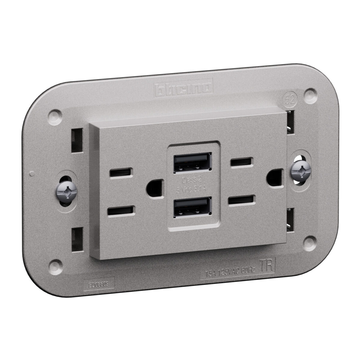 Priza standard american cu incarcator USB A+A 2 P+E 16 A - 127/250 VA 3 module Bticino KS4188AA
