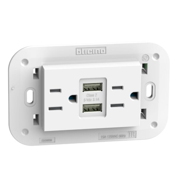Priza standard american cu incarcator USB A+A 2 P+E 16 A - 127/250 VA 3 module Bticino KW4188AA