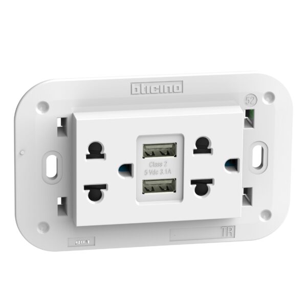 Priza standard Euro american cu incarcator USB A+A 2 P+E 16 A - 127/250 VA 3 module Bticino KW4185AA